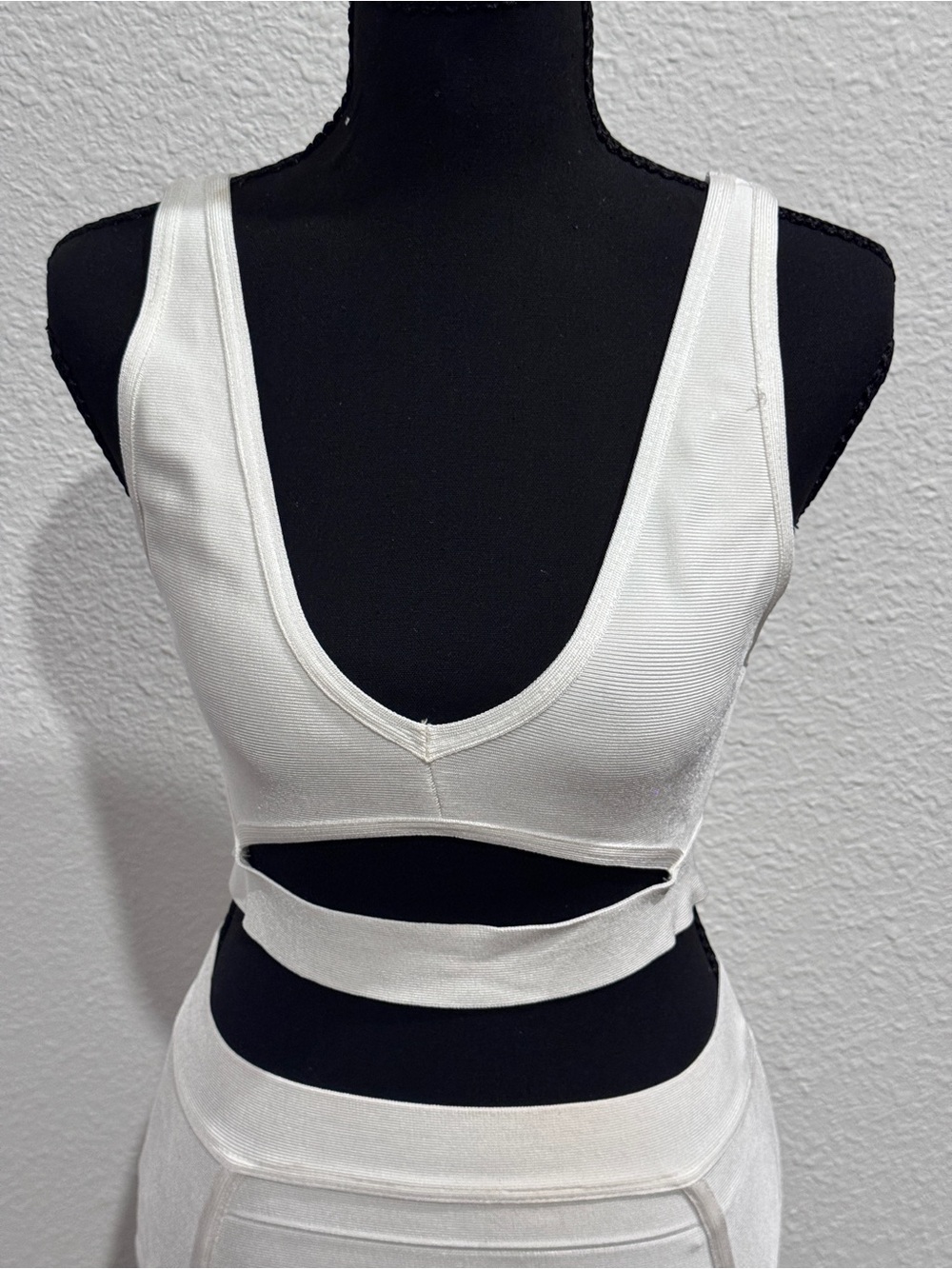 House of CB MEDIUM White Bandage Skirt and Top Set- Women's Stretch Midi Skirt